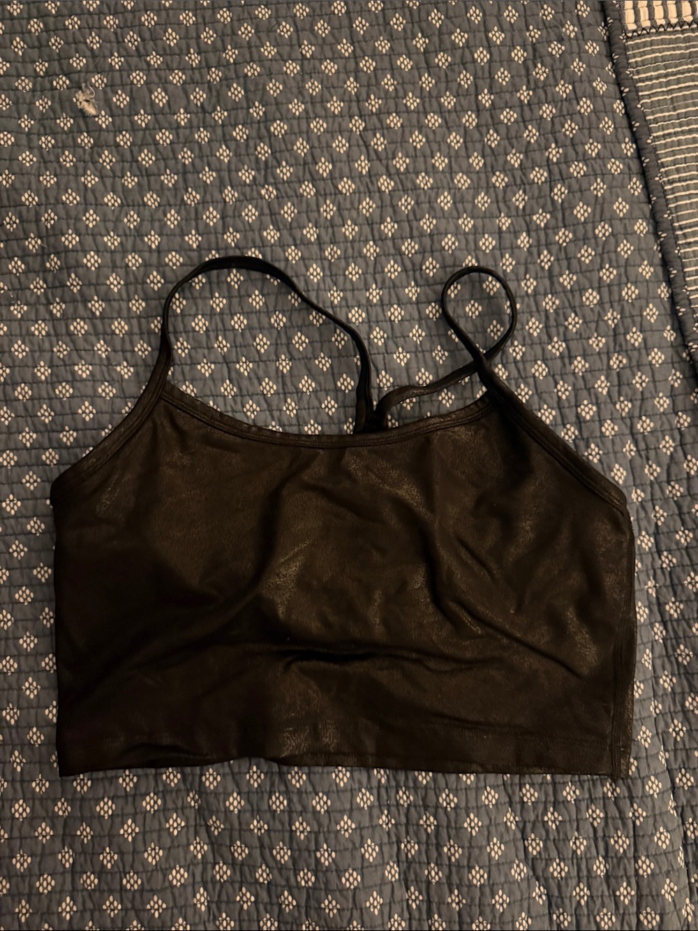 Aerie Black Faux Leather Cropped Cami Top